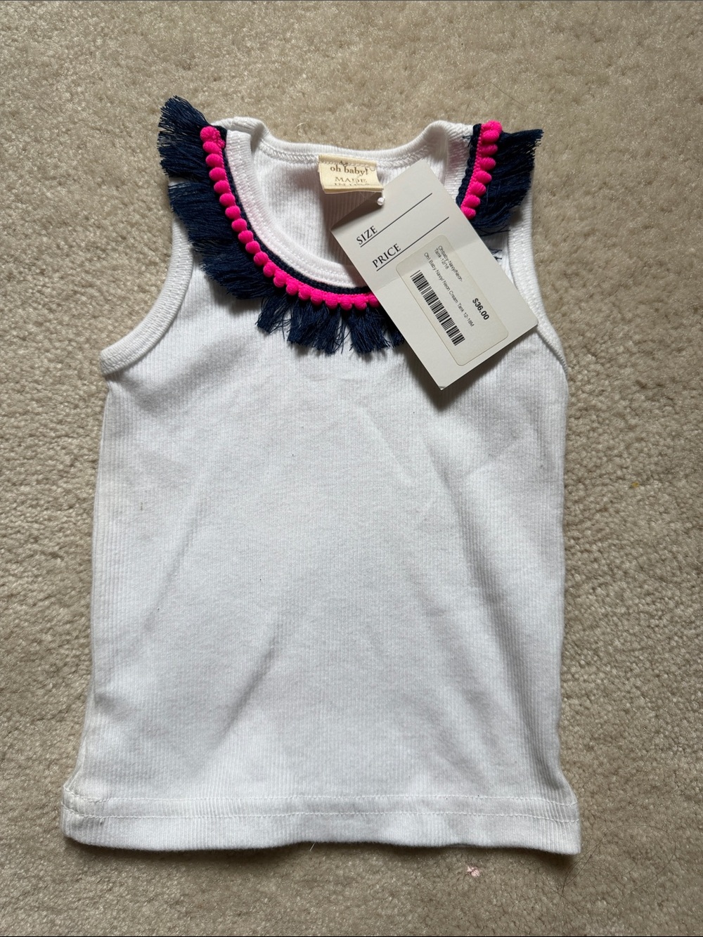 Oh Baby by Matilda Jane White Tank with Navy Fringe & Hot Pink Trim